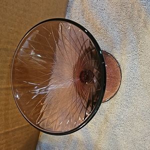 Light Amethyst Glass Flared Compote, 5" high and 5 1/2" across. Diamond pattern